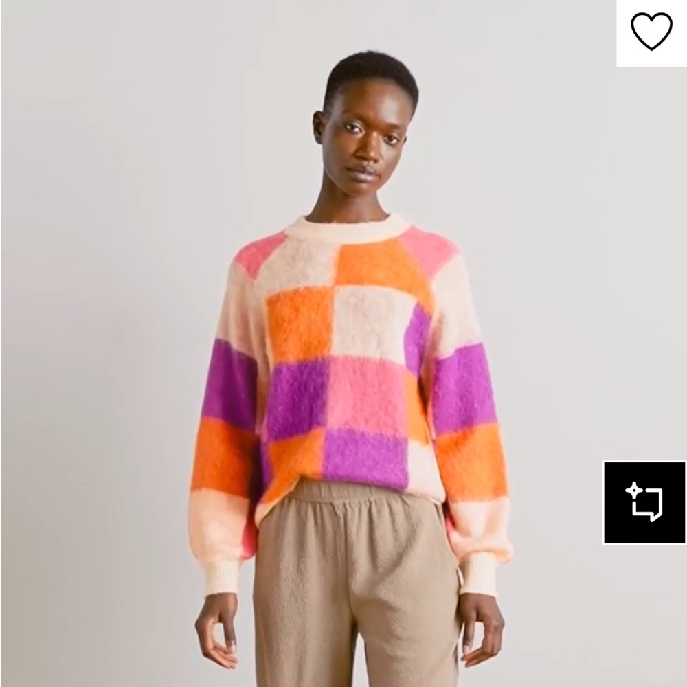 Desigual Vibrant Checkered Sweater - Purple, Pink, Orange, Cream